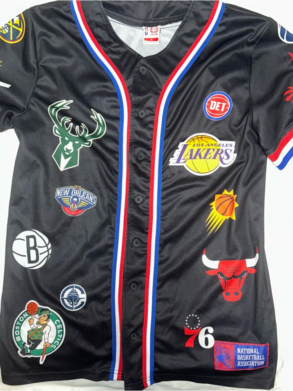NBA Black Button-Up Jersey with Multicolor Team Logos
